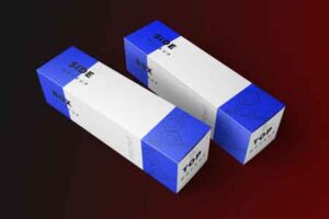 Mock-up-of-two-boxes-in-white-and-blue-color-on-abstract-dark-background