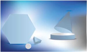 bright-hexagon-and-triangle-cone-on-abstract-blue-background
