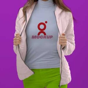 standing-Girl-blue-tshirt-front-view-with-logo-mockup