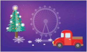 Christmas-objects-with-a-red-car-and-beautiful-tree-on-abstract-background