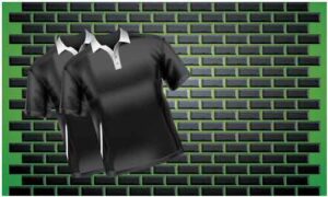 Mockup-of-pair-of-T-shirts-on-abstract-green-background