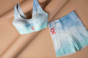Mockup of woman crop top and bottom with logo