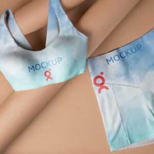 Mockup of woman crop top and bottom with logo