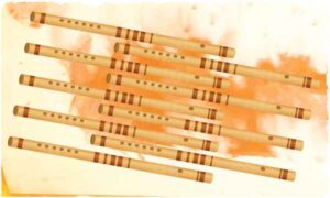 Several flute on orange background