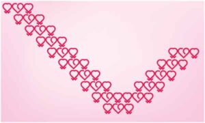 Red artwork of heart on pink background