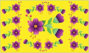 Purple flower with leaf on yellow background