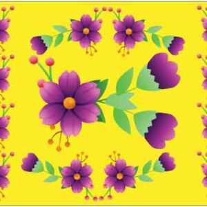 Purple flower with leaf on yellow background