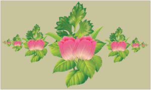 Big and small flower and leave on green background