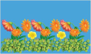 Orange and yellow sunflower with green leave on blue background
