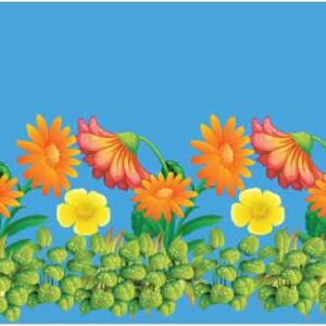 Orange and yellow sunflower with green leave on blue background