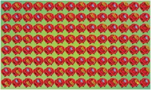 Red rose with yellow and blue butterfly sitting on it