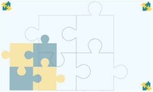 Cube puzzle join together on light green background