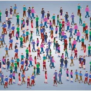 Crowd of people in colourful dress on grey surface