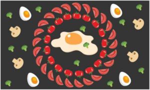 Tomato and egg dish with mushroom decorate in round shape