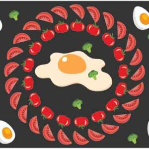 Tomato and egg dish with mushroom decorate in round shape
