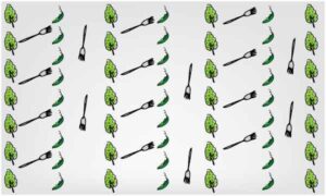 Combination of chilli fork and green leaf arrange on white background