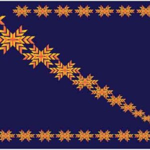 Eight edge flower artwork in frame and diagonal on blue background