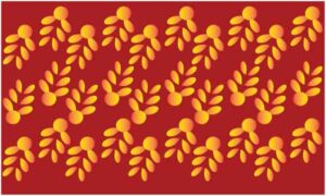 Yellow leaf shape carpet art on dark red background