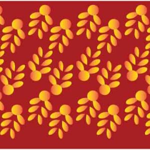 Yellow leaf shape carpet art on dark red background
