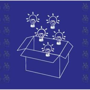 Glowing bulb coming out from box on blue background