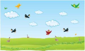 Bird flying and playing in open area on abstract background