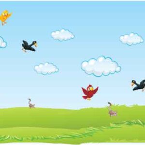 Bird flying and playing in open area on abstract background