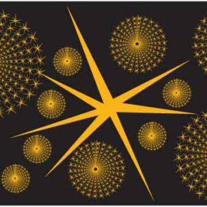 Circle of golden star around the biggest one on black background