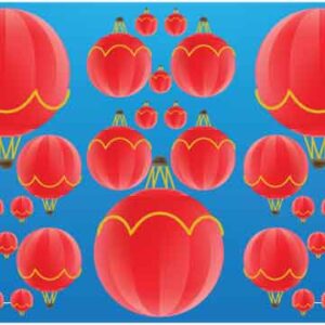 Red hot air balloon display on blue background
