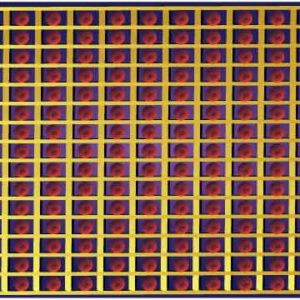 Red button in yellow check box on dark background