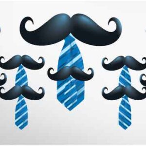 blue stripped tie and dark grey moustache on abstract white background