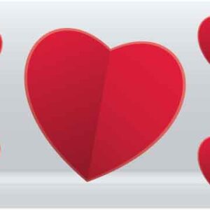 Small and big size red foldable heart on abstract white background