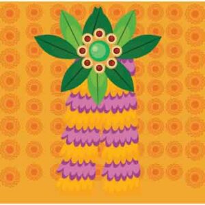 Flower decorate with green leave display with various small and big circle on abstract yellow background