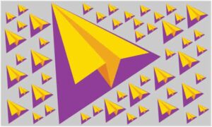 Several size yellow paper plane