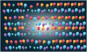 Various colourful balloon flying upward on abstract dark background