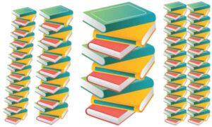 Colourful book display vertically on white background