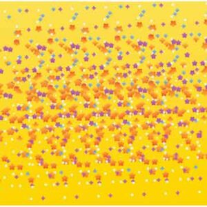 Multicoloured star display on yellow background
