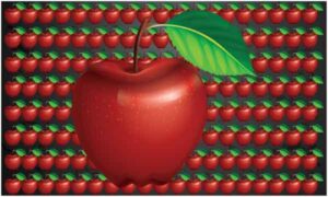 Small apple display with midst big apple and green leaf