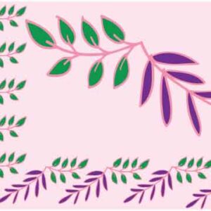Set of purple and green leaf together make artwork on pink background