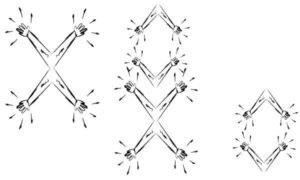 Several hand with black outline connected each-other