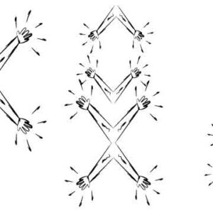 Several hand with black outline connected each-other