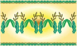 Combination of green leaf with midst large art on abstract yellow background