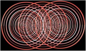 Sequence of multi-coloured circle make digital design on black surface