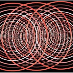 Sequence of multi-coloured circle make digital design on black surface