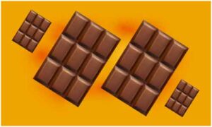 Small and big chocolates display on yellow background