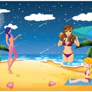Some girls doing exercise near ocean
