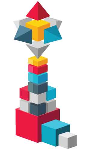Colourful rocket is made by joining cuboid and cube