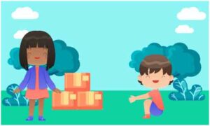 Small boy and girl playing in park