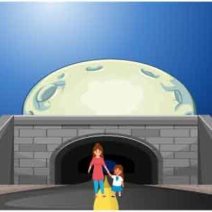 Children standing in front of tunnel