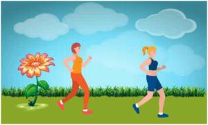 Two girls running in park doing jogging
