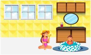 Little baby sit in bath-tub for bathing